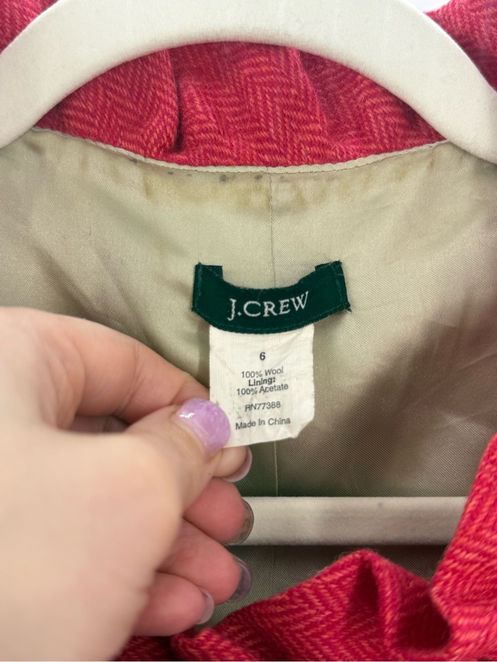 J.Crew Y2K Fiona Wool Herringbone Ruffle Jacket Rhubarb Red Size 6 FA08 - Picture 12 of 13